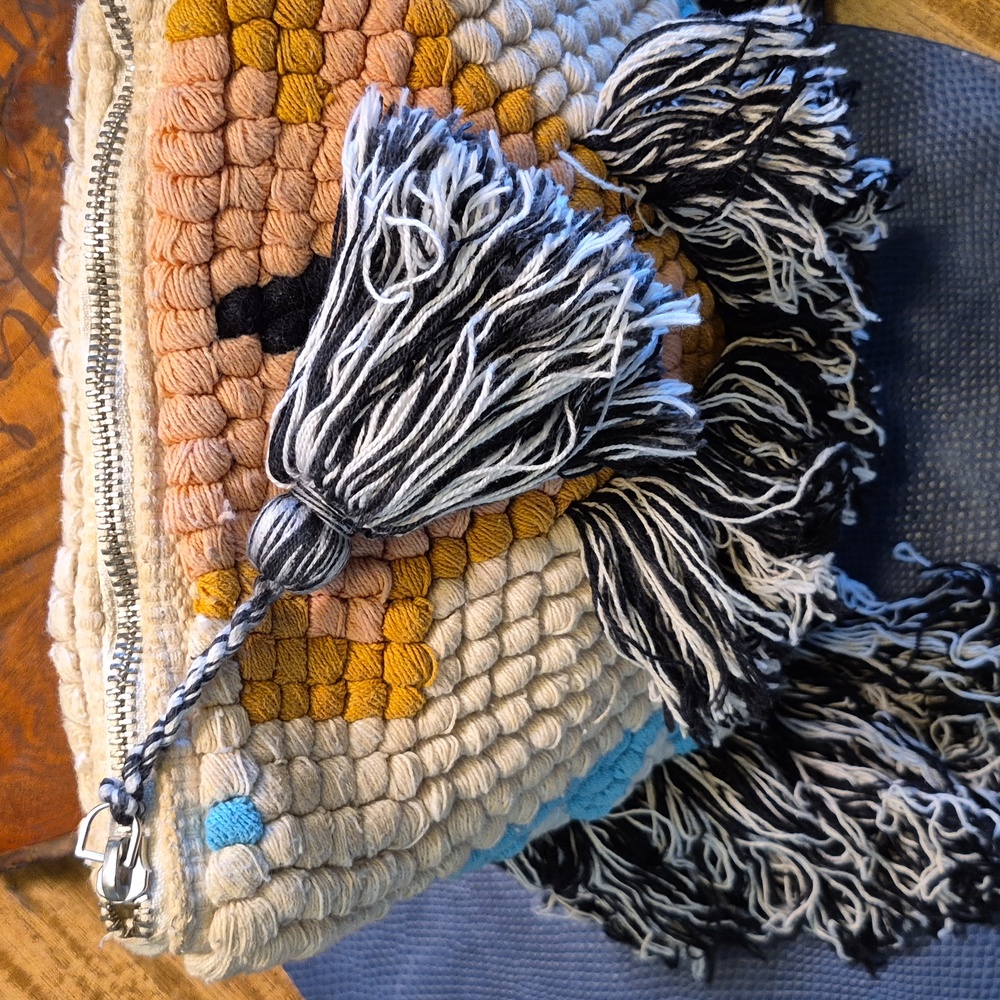 Cost Plus World Market Cream Fabric with Zipper Boho Inspired Clutch/Make Up Bag - Picture 14 of 14